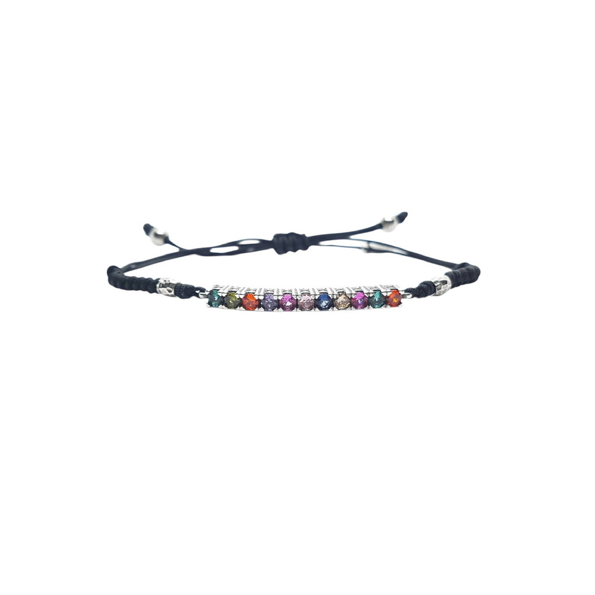 Pulsera estilo Rivière de plata con macramé y circonitas