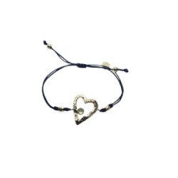 Pulsera de plata chapada con macramé, circonita verde y con forma de corazón