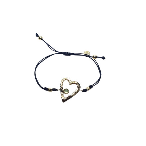 Pulsera de plata chapada con macramé, circonita verde y con forma de corazón