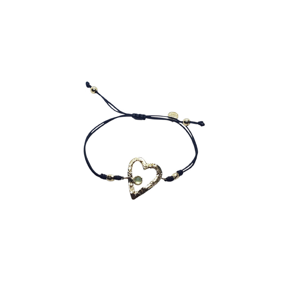 Pulsera de plata chapada con macramé, circonita verde y con forma de corazón
