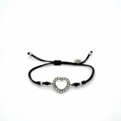 Pulsera de plata con macramé, circonitas y con forma de corazón