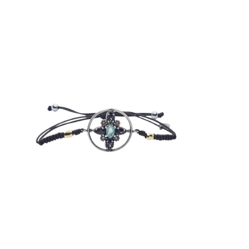 Pulsera de plata con macramé y circonita verde y marrones
