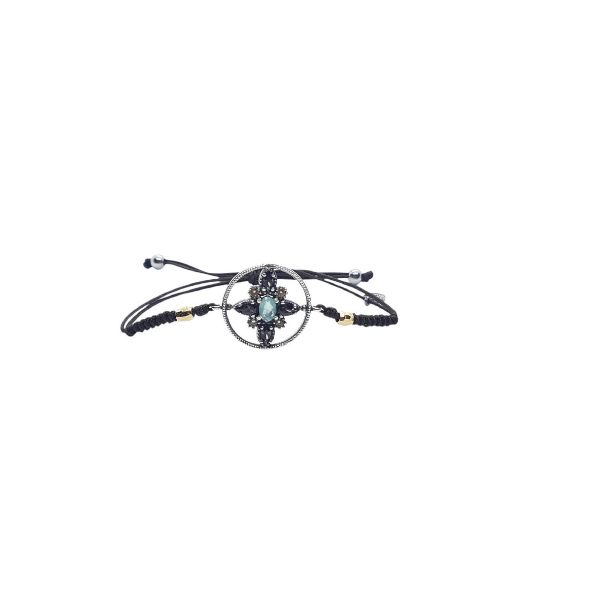 Pulsera de plata con macramé y circonita verde y marrones