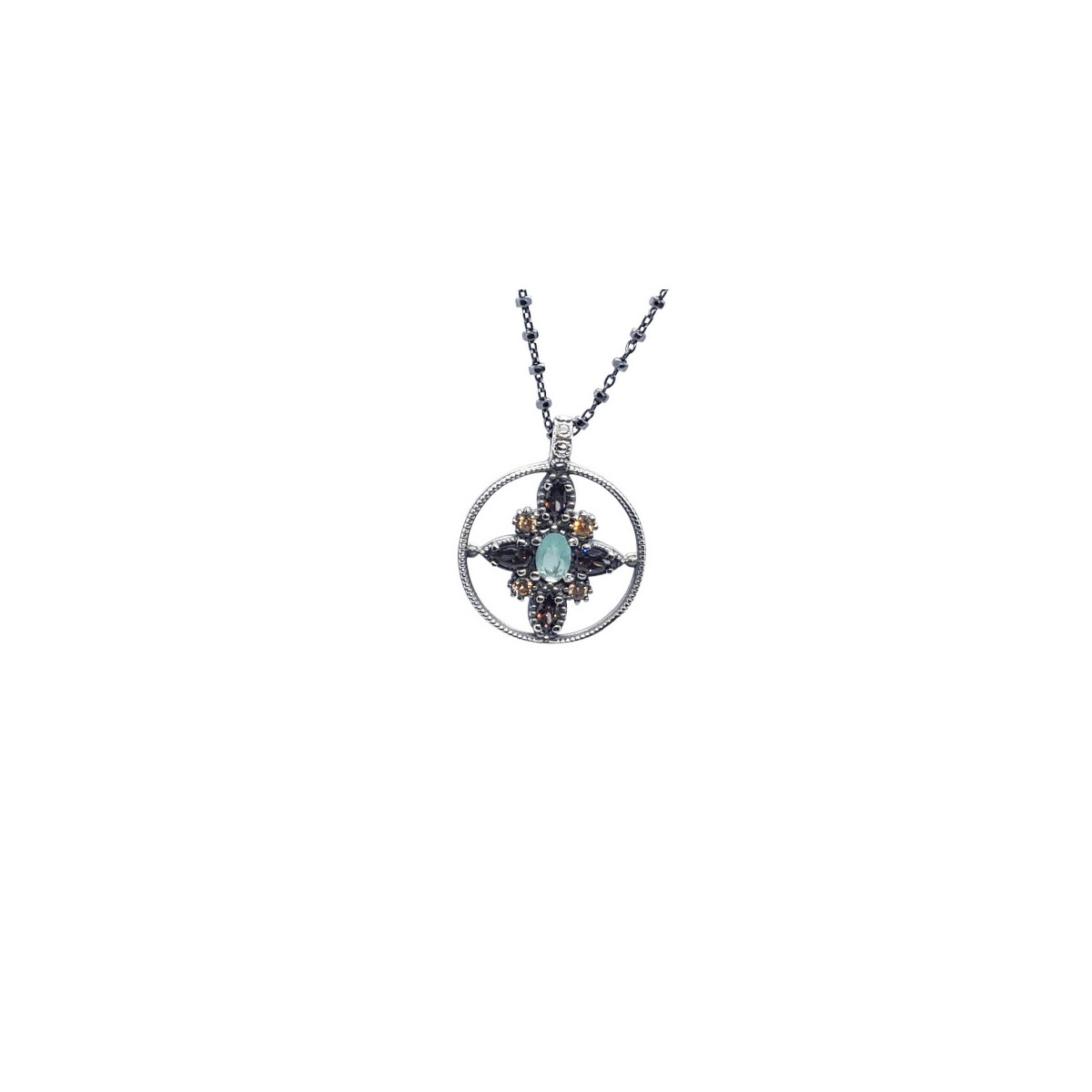 Collar de plata con circonitas marrones y verdes