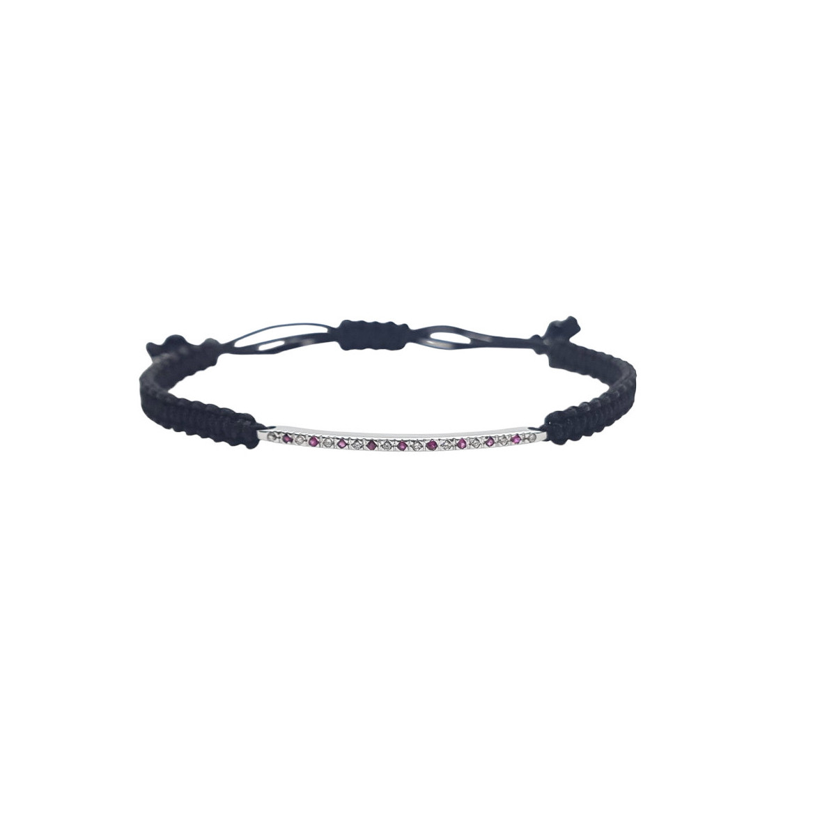 Pulsera estilo Rivière de oro blanco con diamantes y rubíes