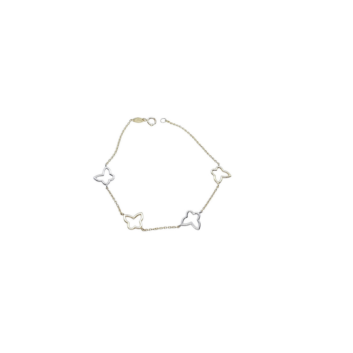 Pulsera articulada de oro amarillo y blanco con mariposas