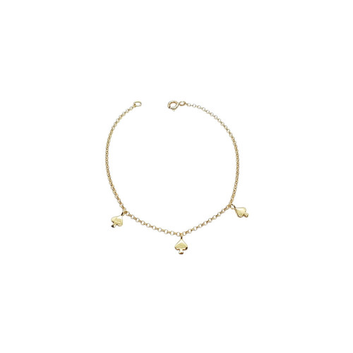 Pulsera articulada de oro amarillo con tres corazones de picas