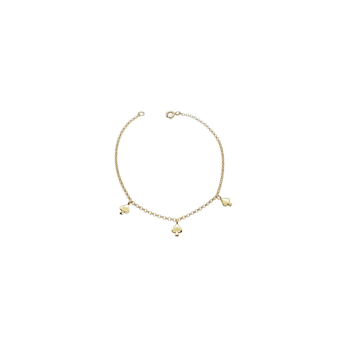 Pulsera articulada de oro amarillo con tres corazones de picas