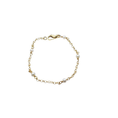 Pulsera articulada de oro amarillo combinada con perlas naturales cultivadas