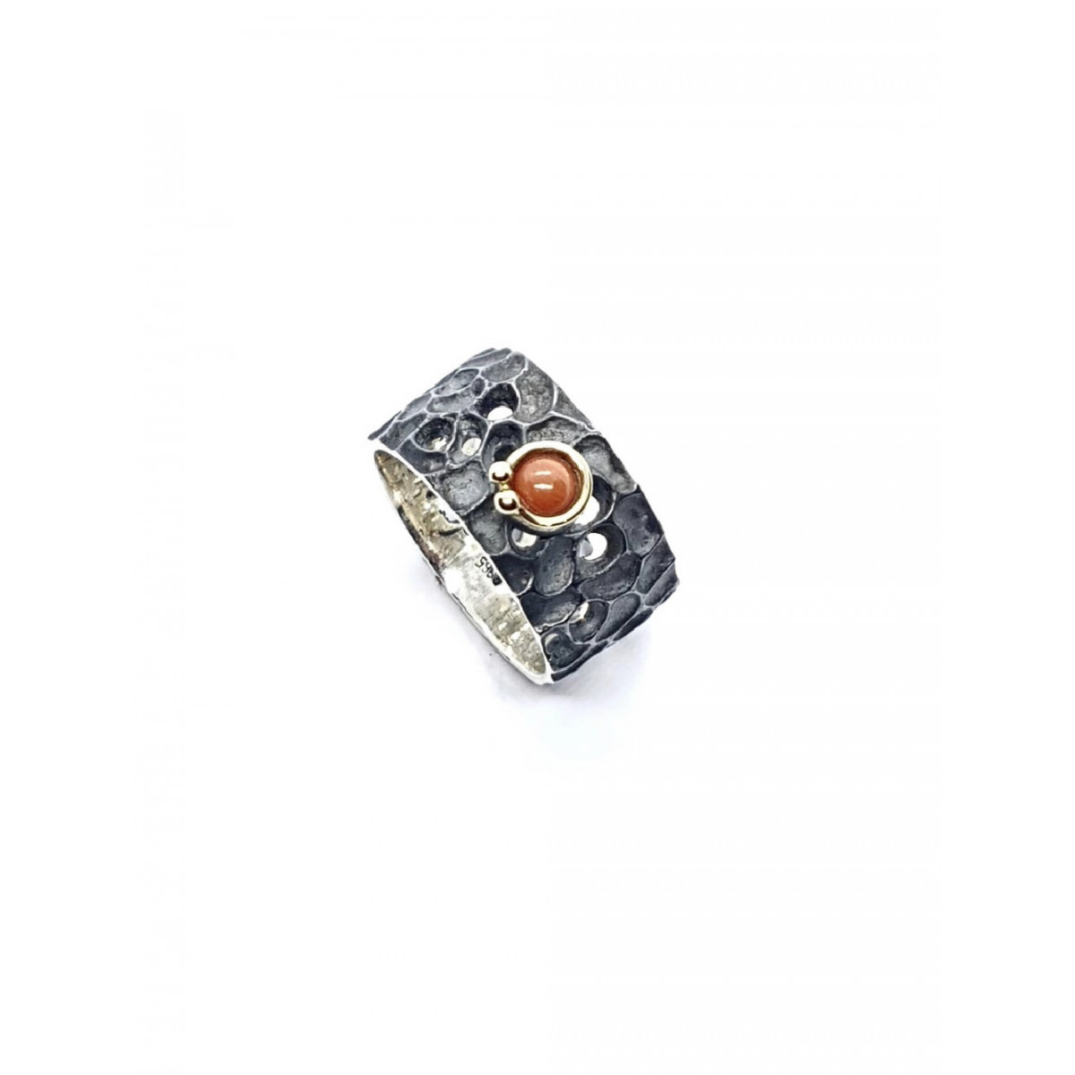 Anillo de plata y oro con coral