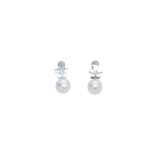 Pendientes de oro blanco estilo Tú y Yo con Perla natural cultivada y circonita