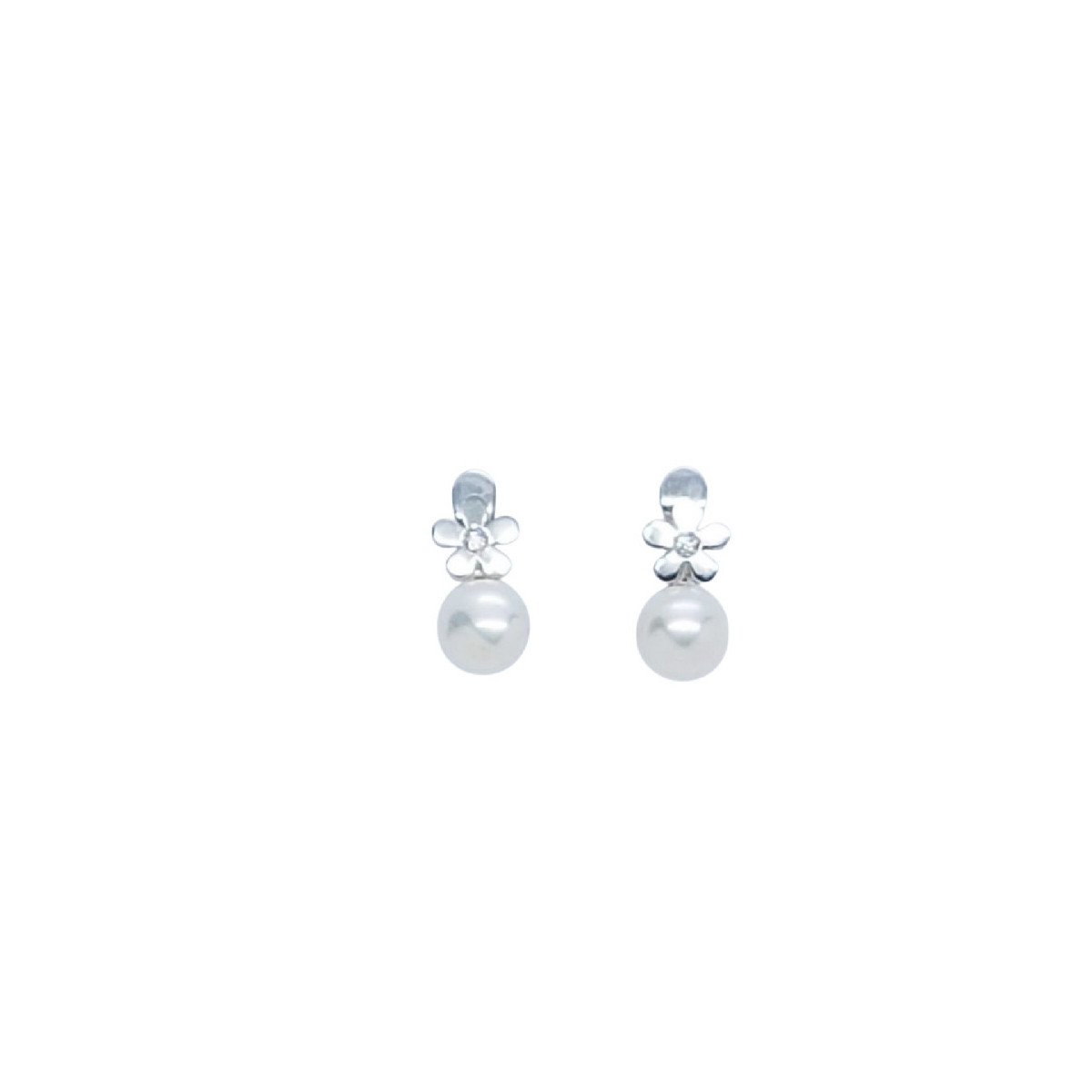 Pendientes de oro blanco estilo Tú y Yo con Perla natural cultivada y circonita