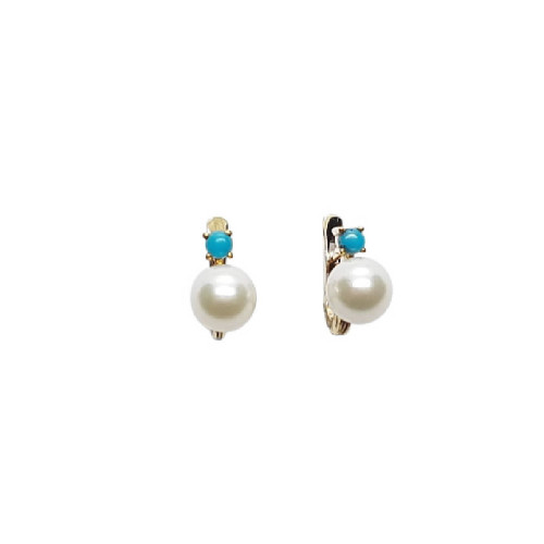 Pendientes de oro amarillo con perla natural cultivada y turquesa