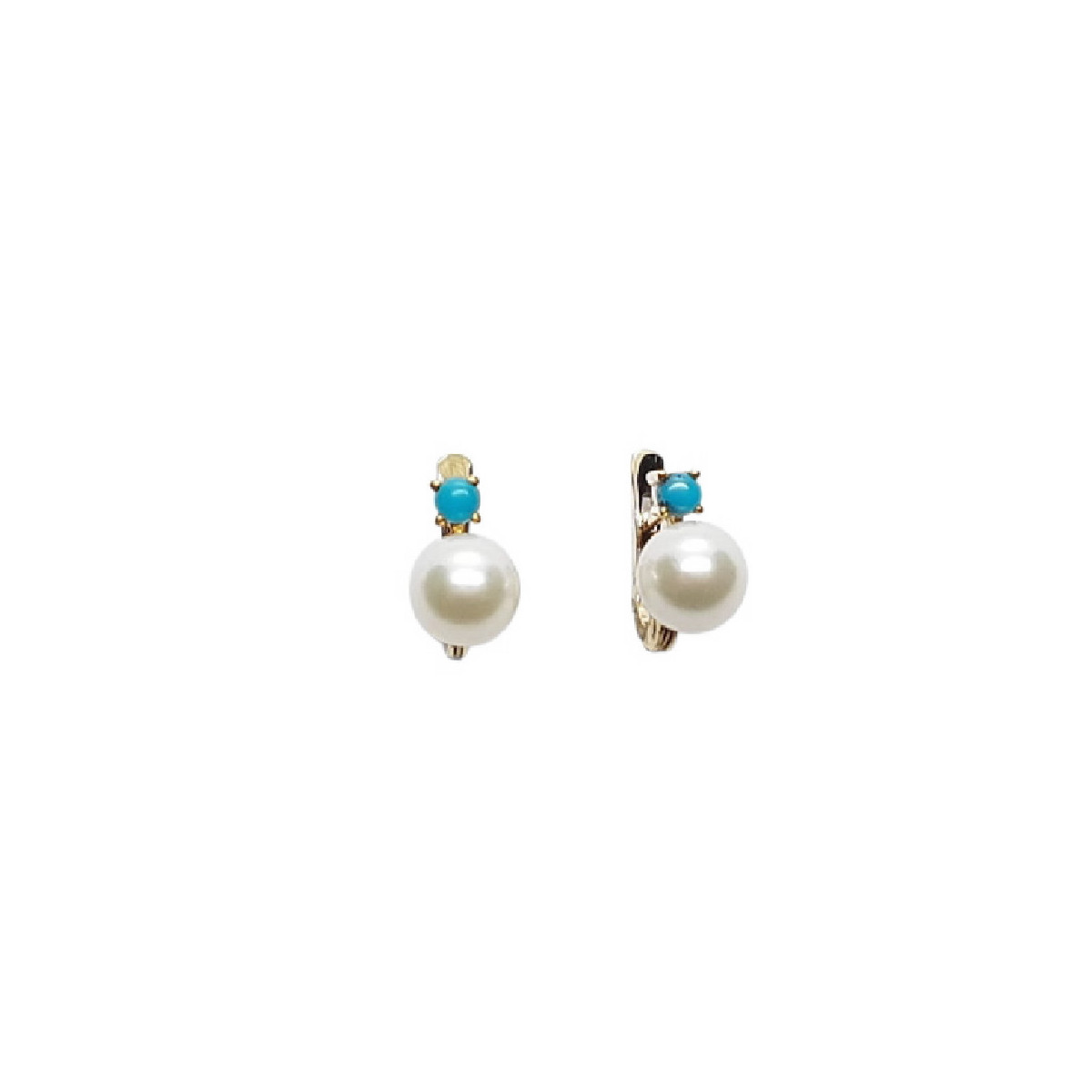Pendientes de oro amarillo con perla natural cultivada y turquesa