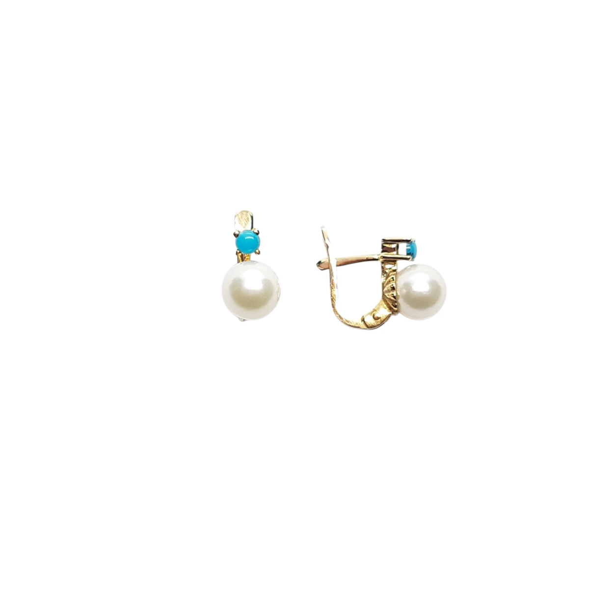 Pendientes de oro amarillo con perla natural cultivada y turquesa