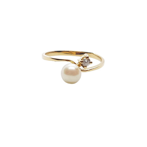 Anillo de oro amarillo con diamante y perla natural cultivada