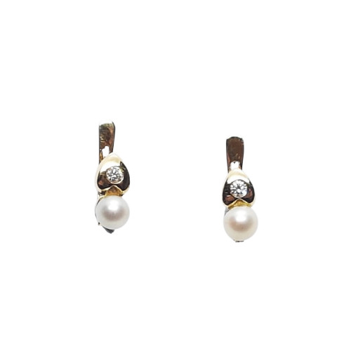 Pendientes de oro amarillo estilo Tú y Yo con Perla natural cultivada y diamante