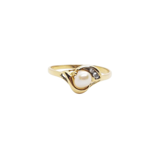 Anillo de oro amarillo con circonitas y perla natural cultivada