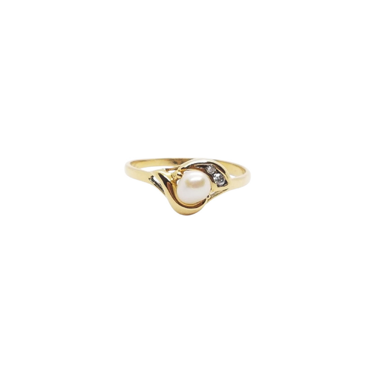 Anillo de oro amarillo con circonitas y perla natural cultivada
