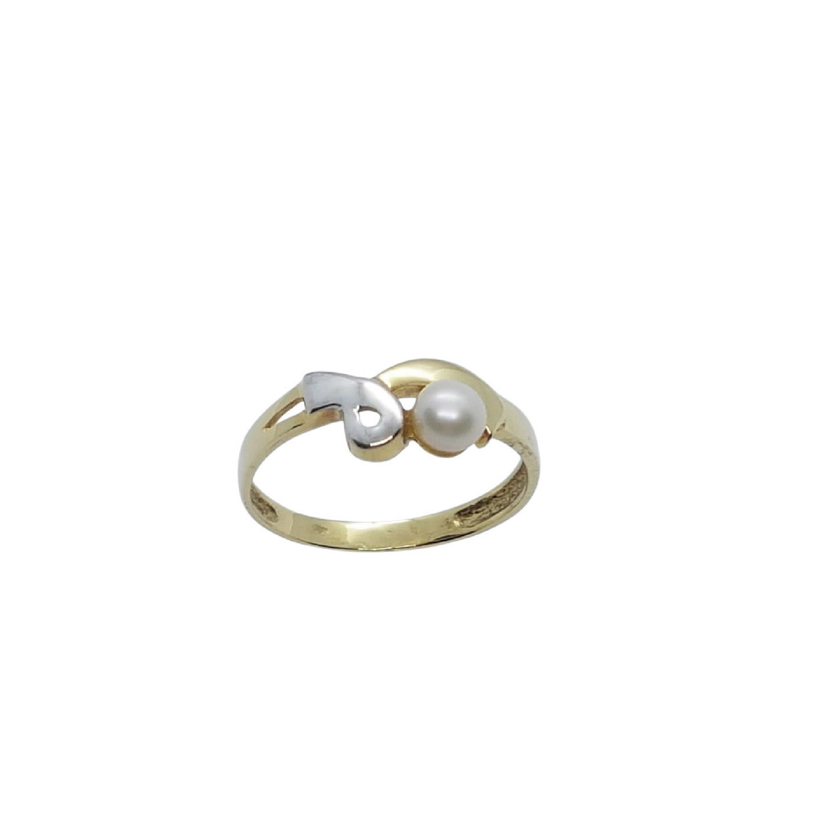 Anillo de oro amarillo y oro blanco con perla natural cultivada