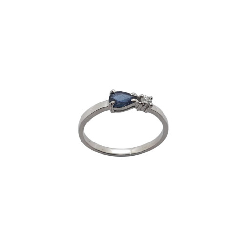 Anillo de oro blanco con zafiro y diamante