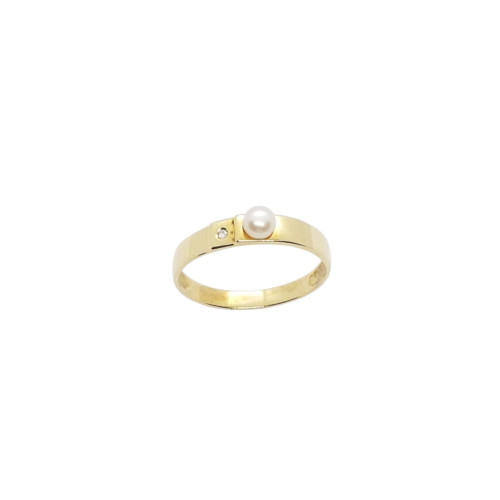 Anillo de oro amarillo con diamante y perla natural cultivada