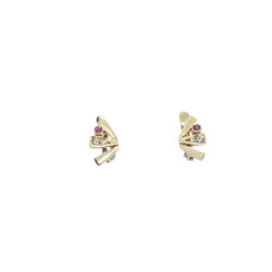 Pendientes de oro amarillo con diamantes y rubí