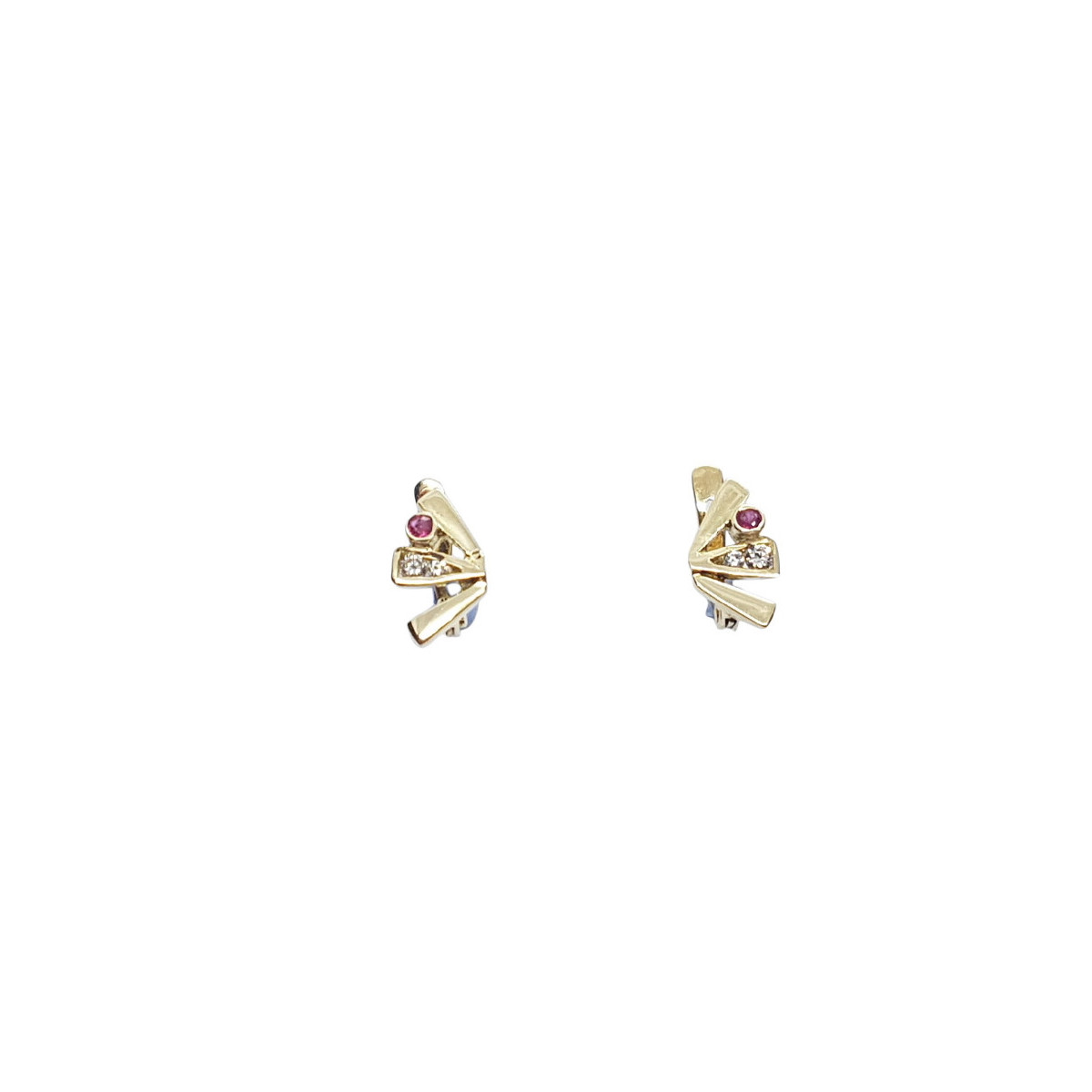 Pendientes de oro amarillo con diamantes y rubí