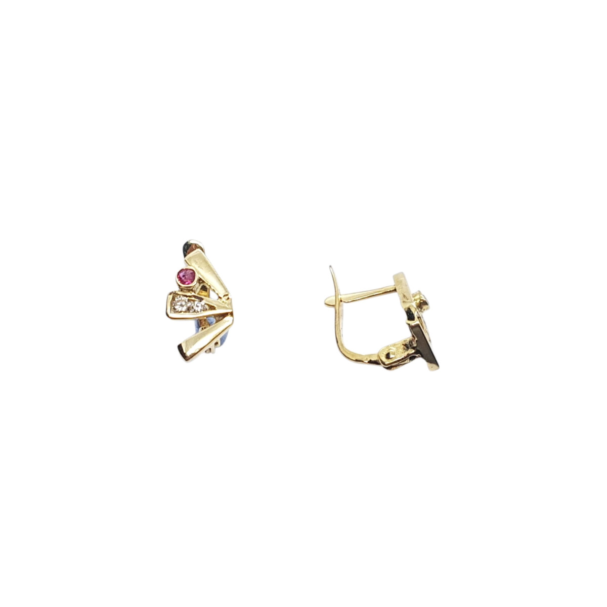 Pendientes de oro amarillo con diamantes y rubí