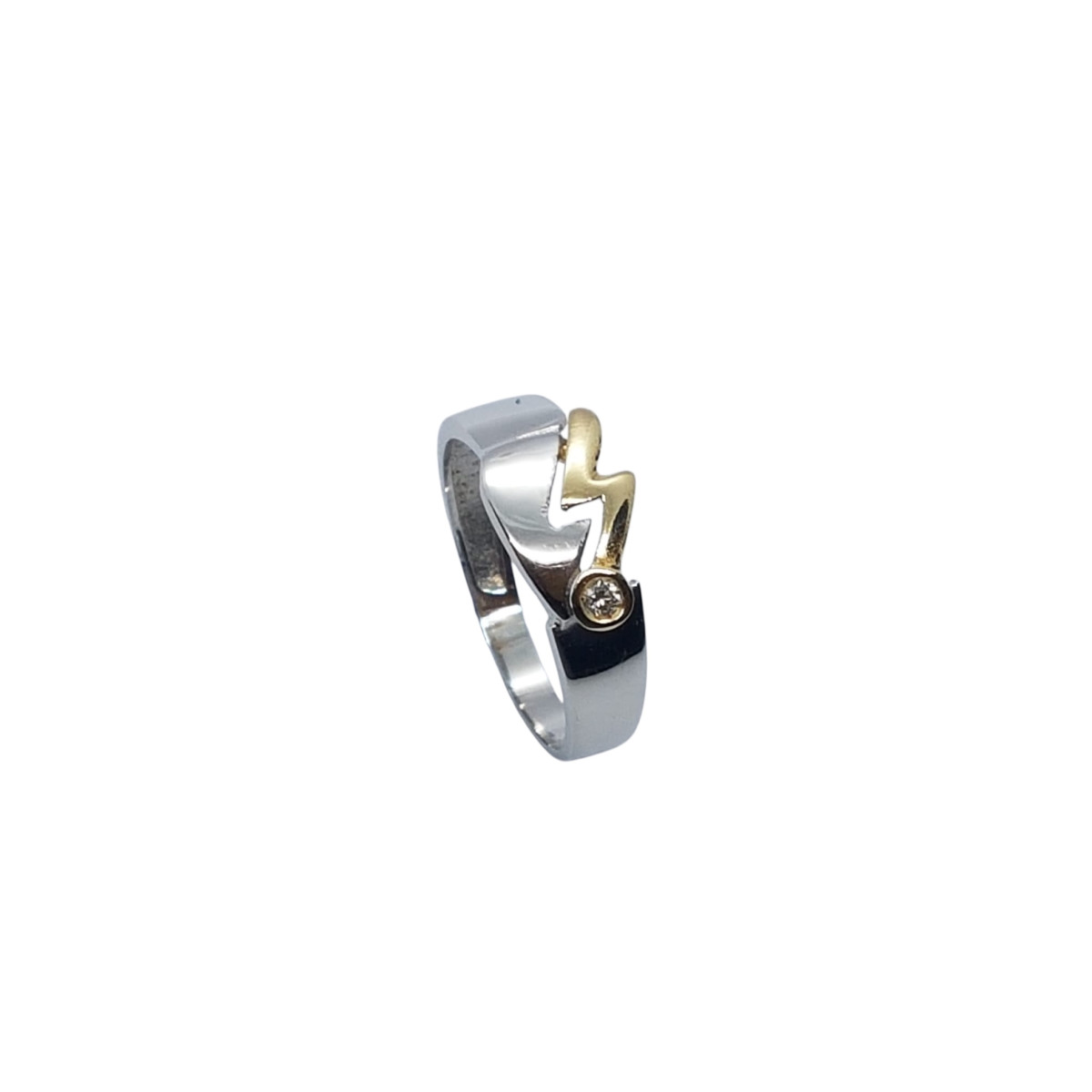 Anillo de oro blanco y oro amarillo con diamante