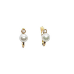 Pendientes de oro amarillo estilo Tú y Yo con Perla natural cultivada y diamante