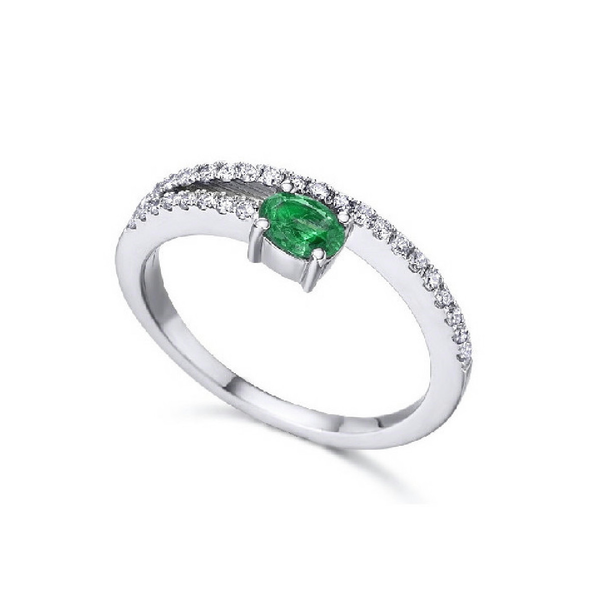 Anillo de oro blanco con Esmeralda y Diamantes