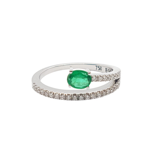 Anillo de oro blanco con Esmeralda y Diamantes
