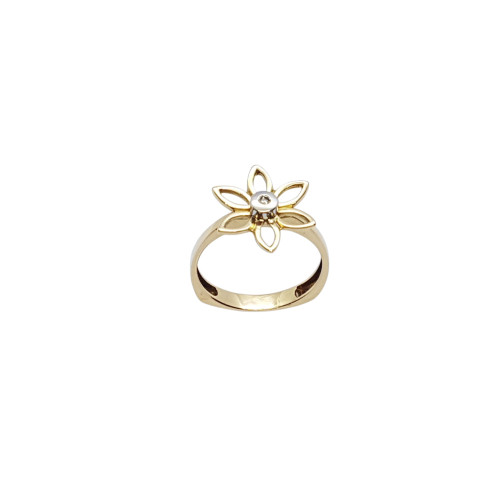 Anillo de oro amarillo con forma de flor y diamante