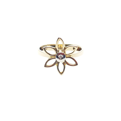 Anillo de oro amarillo con forma de flor y diamante