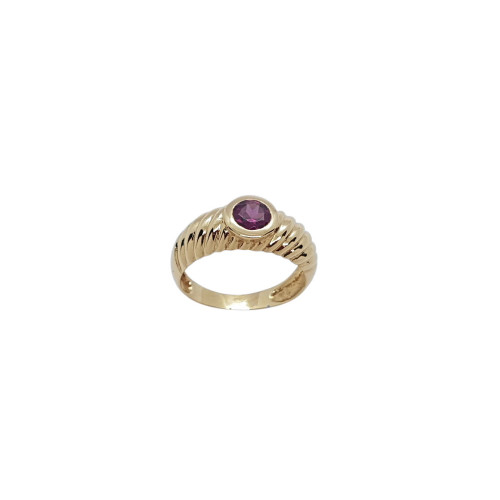 Anillo de oro amarillo con granate rodolita