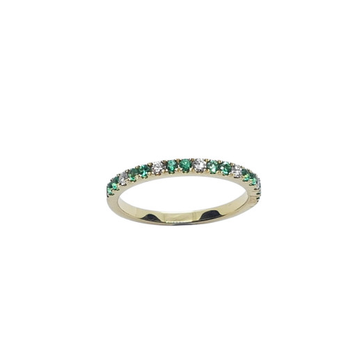 Anillo de oro amarillo con diamantes y esmeraldas