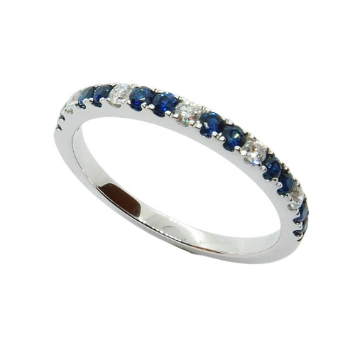 Anillo de oro blanco con diamantes y zafiros