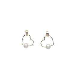 Pendientes de oro amarillo en forma de corazón y perla
