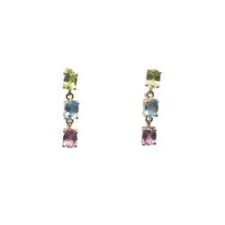 Pendientes de oro amarillo con topacio azul, peridoto y turmalina