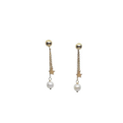 Pendientes de oro amarillo en forma de estrella y perla