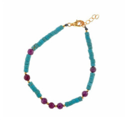 PULSERA DE PLATA CHAPADA CON TURQUESAS