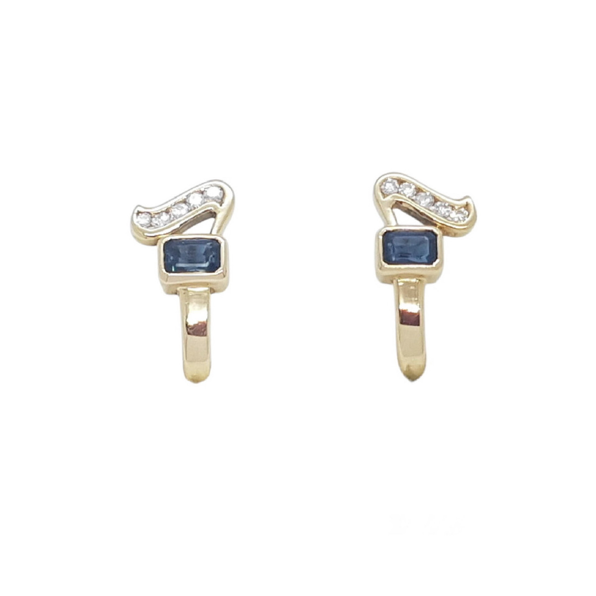 Pendientes de oro amarillo con diamantes y zafiros