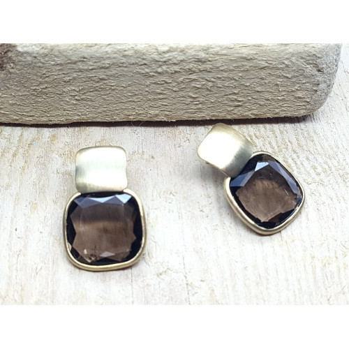 Pendientes de oro amarillo con cuarzo fumé