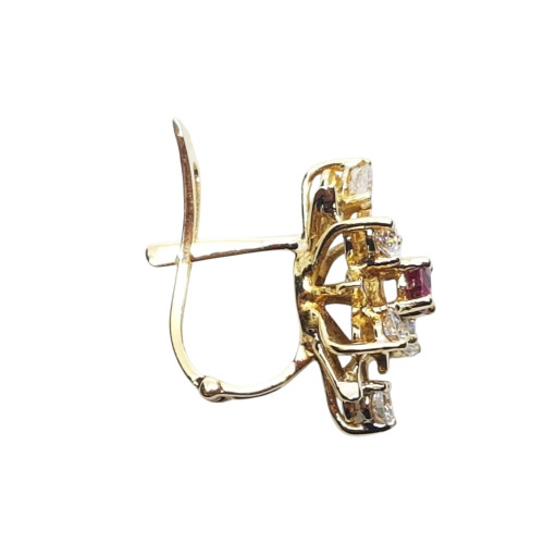 Pendientes de oro amarillo con diamantes y rubíes