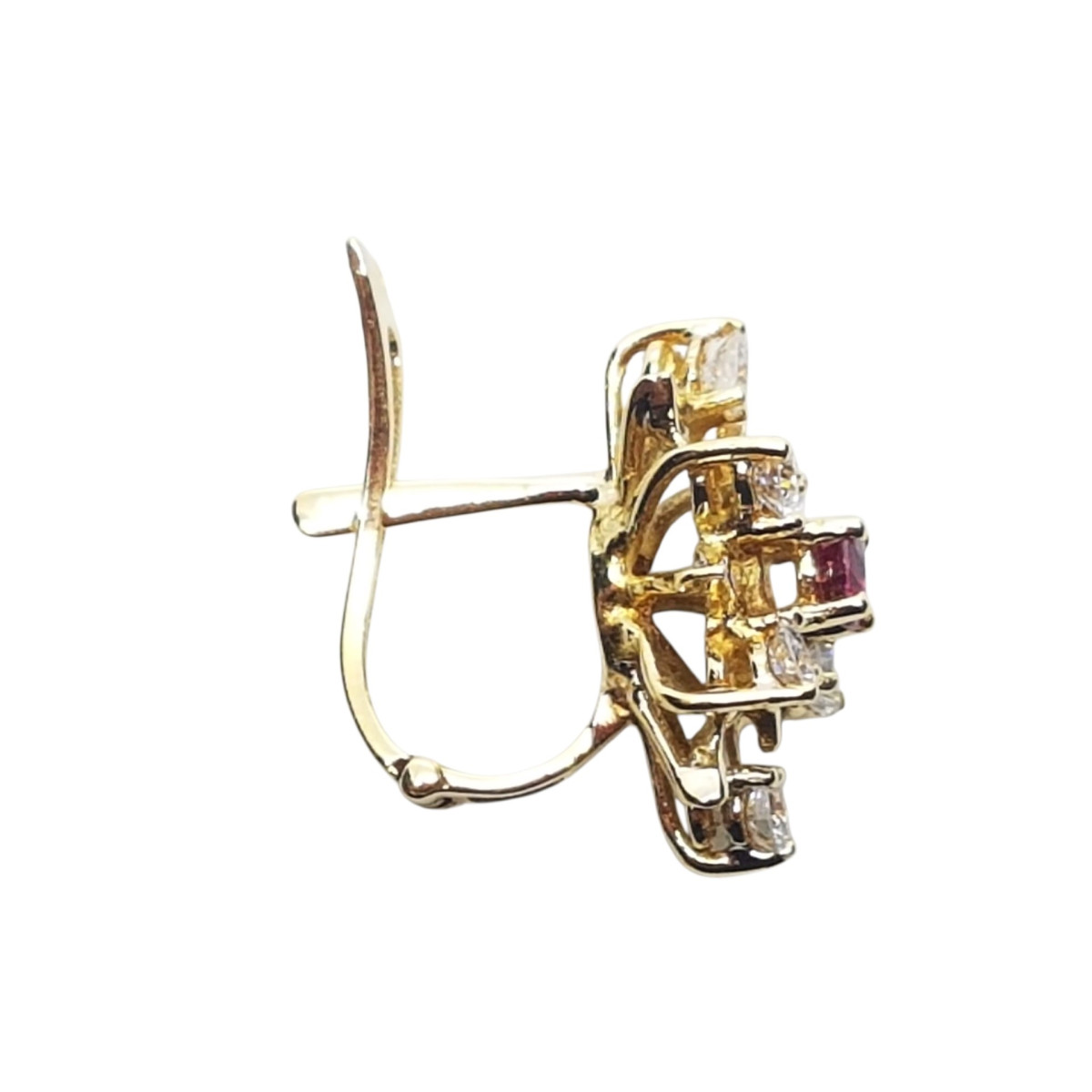 Pendientes de oro amarillo con diamantes y rubíes