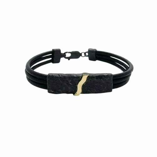 Pulsera de plata y oro con cuero Pulsera de plata y oro con cuero