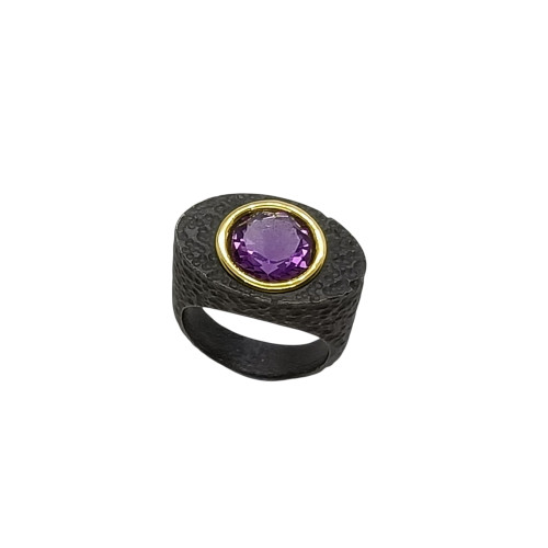 Anillo de plata y oro con amatista Anillo de plata y oro con amatista