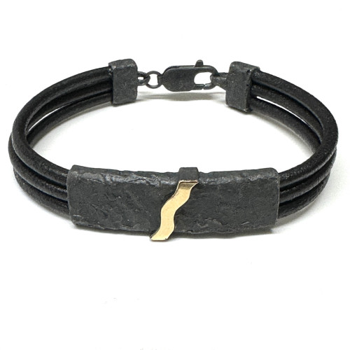 Pulsera de plata y oro con cuero Pulsera de plata y oro con cuero