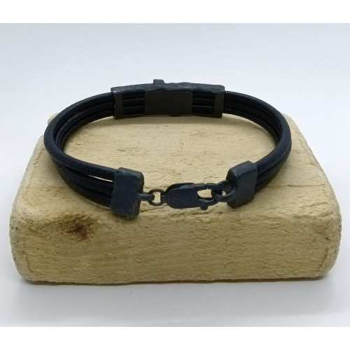 Pulsera de plata y oro con cuero Pulsera de plata y oro con cuero